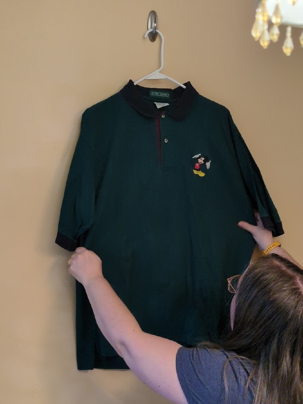 Mens Dark Green Polo with Embroidered Character
